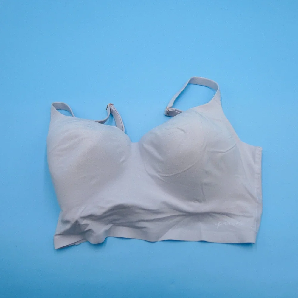 PINK Bralette Womens Small DD Wireless Lightly‎ Lined Grey Pink Recycled Nylon